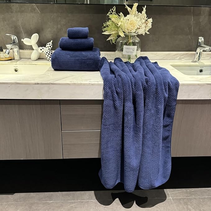 Oversized Bath Towels Extra Large 40x80 Inches Bath Sheets for Adults Super Soft Quick Dry Highly Absobent Microfiber Shower Towels (2 Piece, Navy Blue)