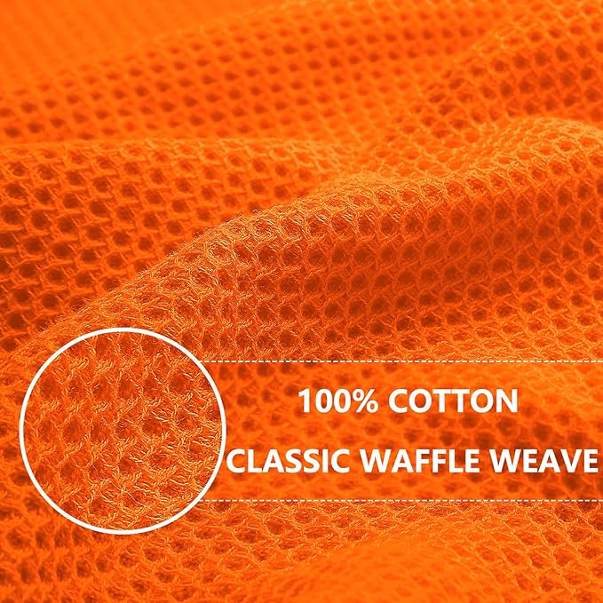 Homaxy 100% Cotton Waffle Weave Kitchen Dish Cloths, Ultra Soft Absorbent Quick Drying Dish Towels, 12 x 12 Inches, 8-Pack, Orange
