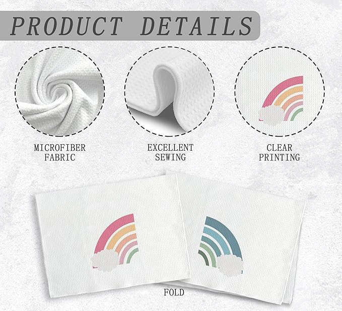 Boho Nursery Pink and Blue Rainbow Cloud Bohemian Kitchen Towels and Dishcloths Set of 2,Boho Absorbent Drying Cloth Hand Towels Tea Towels for Bathroom Kitchen,Boho Gifts for Teen Girls,16×24 inches