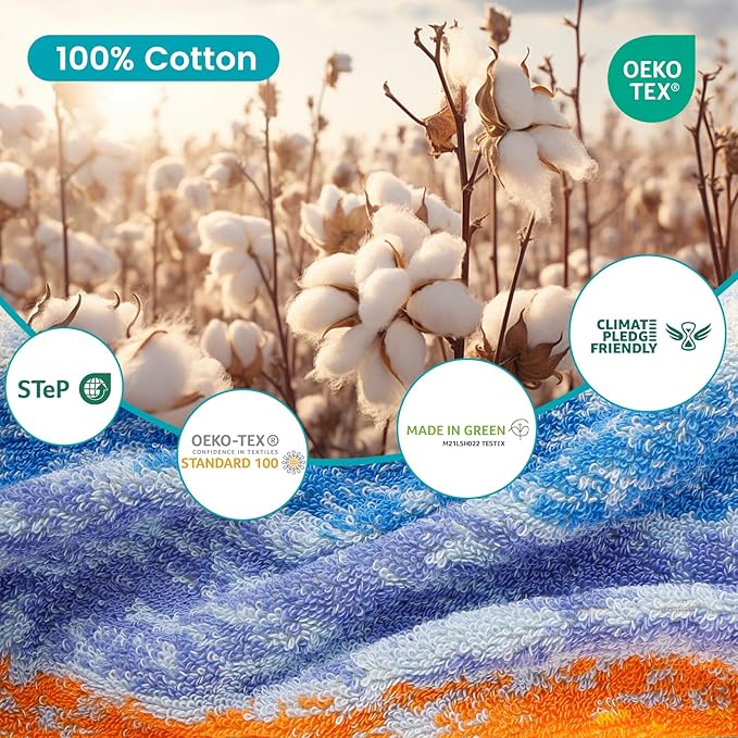 SEMAXE Colorful Bath Towel Set, 100% Cotton Bathroom Towels with Hanging Loops, Luxury 8 Piece Towel Set Include 2 Bath Towels, 2 Hand Towels, 4 Washcloths