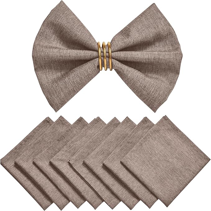 Cloth Napkin Set of 8 Square Washable Reusable Linen Fabric Polyester for Kitchen Dinner Dining Restaurants Wedding Party Banquet Table(Mocha/17x17 Inch)