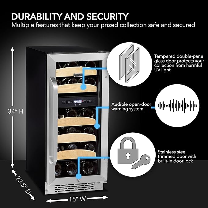 Whynter BWR-281DZ 28 Bottle Dual Temperature Zone Built-In Wine Refrigerator