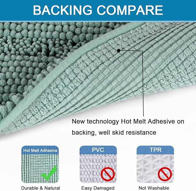 H.VERSAILTEX Bath Rugs for Bathroom Non Slip Bath Mats Extra Thick Chenille Striped Rug 20" x 32" Absorbent Non Skid Fluffy Soft Shaggy Washable Plush Mat for Indoor, Bath Room, Tub - Eggshell Blue