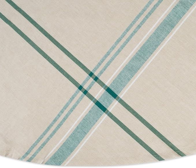 DII French Stripe Tabletop Collection Farmhouse Style Dining Table Linen Tablecloth, 70" Round, Taupe/Teal