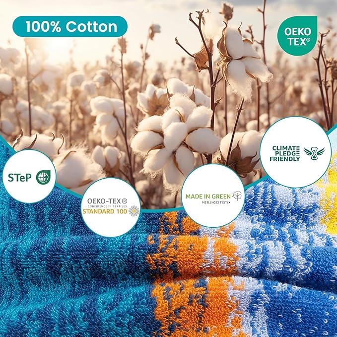 SEMAXE 18-Pack Bath Towel Set Include 6 Bath Towels, 6 Hand Towels, 6 Wash Cloths, 100% Cotton Bathroom Towels with Hanging Loops, Soft & Absorbent Towel, Colorful Towel