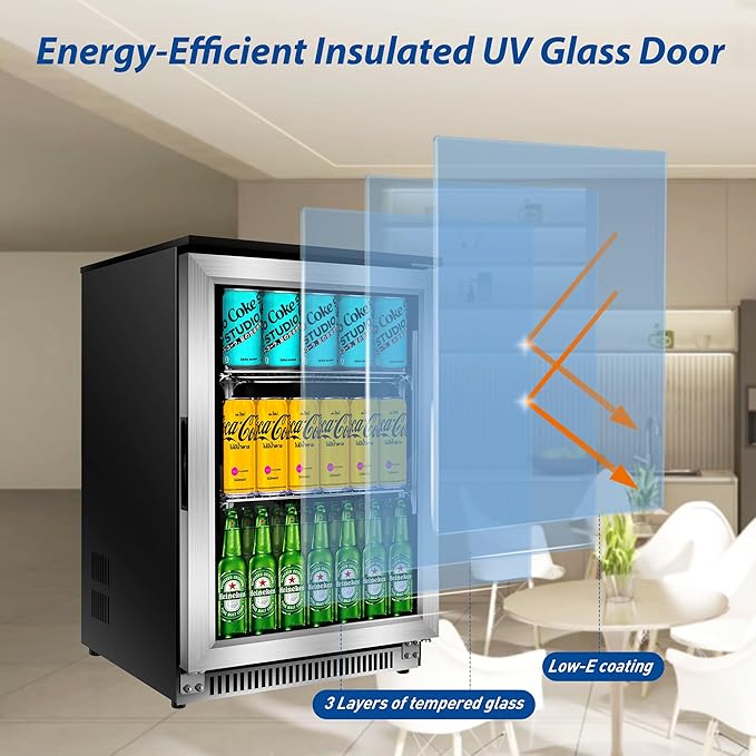 20 Inch Beverage Refrigerator Cooler,Under Counter Drink Fridge with Glass Door, Built-in or Freestanding, Quiet Compressor Cooling, 120 Can Capacity for Beer and Soda