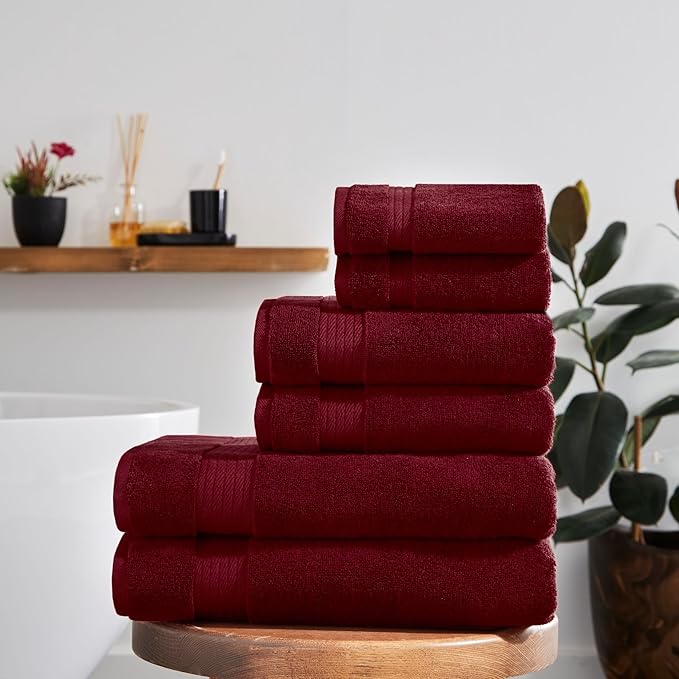 Ozdilek 6-Piece Bath Towel Set, 2 Bath, 2 Hand, 2 Wash, 100% Cotton Turkish Towels, 2 Bath Towels (30x60/550 GSM), 2 Hand Towels (16x30/575 GSM), 2 Washcloths (13x13/600 GSM) (Brick Red)