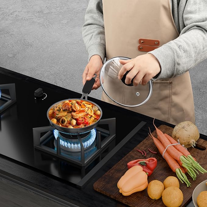 8 Inch Pan Lid For Pots Pans and Skillets, Cast Iron Skillet Lid, Tempered Glass Pan Lids Replacement, Pot Covers for Cooking, Wok, Crock Pot Lid with Stainless Steel Rim, Frying Pot Lids Only