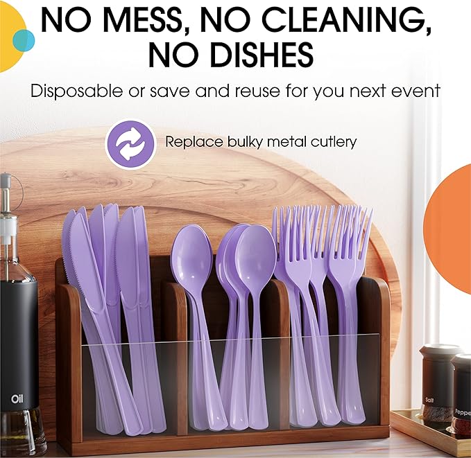 Party Solids Lavender Plastic Forks 200 Pieces Lavender Forks Disposable Utensils Heavy Duty Plastic Cutlery Set Disposable Cutlery Sets Flatware Sets Silverware Set Party Supplies & Party Tableware