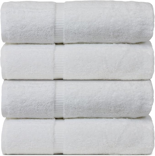Bare Cotton Luxury Hotel & Spa Towel 100% Genuine Turkish Bath Towels Dobby Border, White, Set of 4