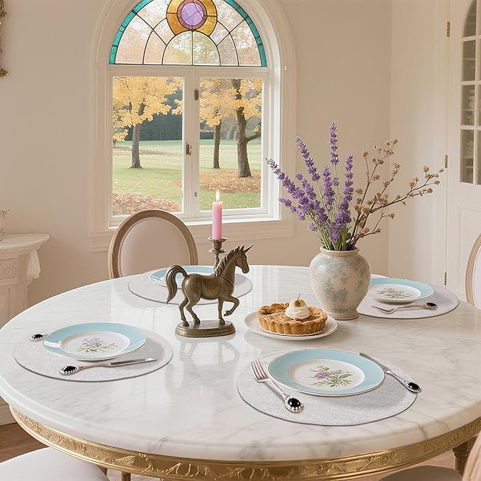 homing 15 Inch Round Cloth Placemats Set of 6, Cotton Linen Blend Washable Table Mats, Farmhouse Dining Place Mats for Indoors & Outdoors, Easy to Clean, Beige