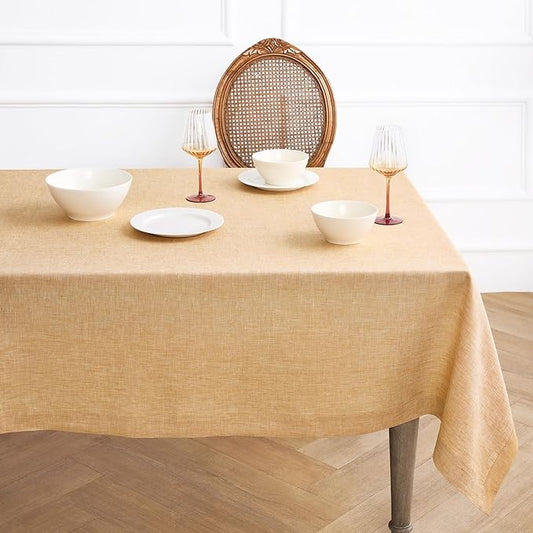 Solino Home Linen Tablecloth 60 x 90 Inch - 100% Pure Linen Golden Nugget Table Cloth for Rectangle Tables - Athena, Machine Washable Tablecloth for New Year