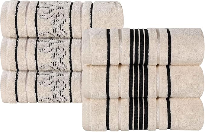 Superior Cotton Hand Towel Set, Small Towels, Plush Soft Absorbent Bathroom Basics, Home Essentials, Spa, Salon, Hotel, Kitchen, Luxury Quick Drying, Zero Twist Assorted Floral Set of 6, Ivory