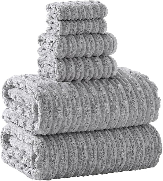 30X60 Inches Extra Large Bath Towels Sets of 6 for Bathroom Super Soft Quick Dry 2 Bath Towels 2 Hand Towels 2 Washcloth Towels Microfiber Shower (Grey, 6 Piece)