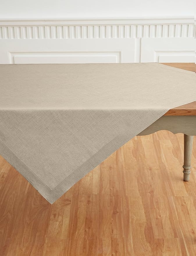 Solino Home Natural Linen Tablecloth 52 x 52 Inch - 100% Pure Linen Square Table Throw - Fete, Machine Washable Table Cloth for Holiday, New Year