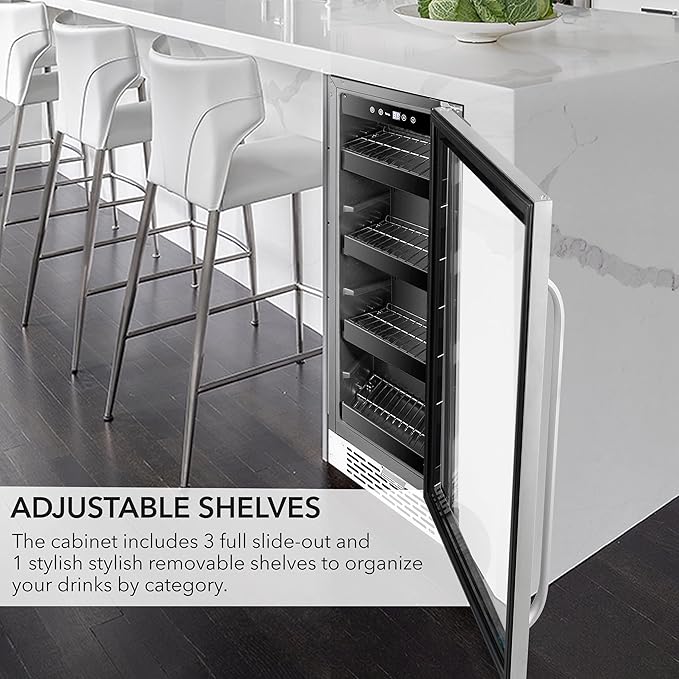 Whynter BBR-638SB Built-in Under Counter 12 inch Beverage Refrigerator and Cooler, Fridge with Glass Door, 2.0 Cubic Feet, Stainless, 75 Capacity