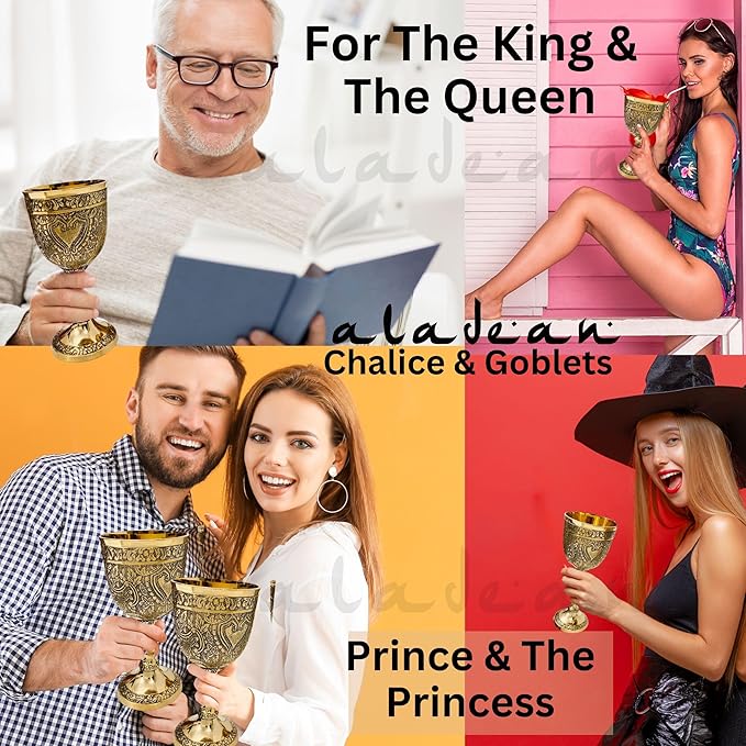 ALADEAN Vintage Chalice Medieval Goblet | 1x Solid Brass 6" Royal Wine Glass Cups 7oz - Renaissance Gifts Wedding Anniversary Novelty Ceremonial Drinkware Pack of 1pc (Roman Chalice)