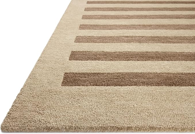 Loloi Leanne Ford Craven Collection CVN-05 Oatmeal/Bark 2'-6" x 7'-6" Runner Rug Striped, Patterned, Neutral, Hallway, Kitchen, Mudroom, and Bathroom