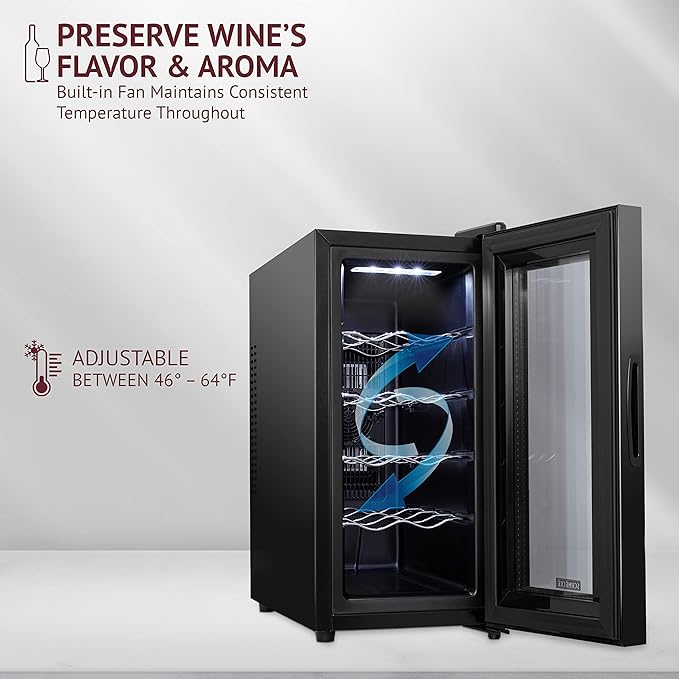 Schmécké 10 Bottle Red And White Wine Thermoelectric Wine Cooler/Chiller Counter Top Wine Cellar with Digital Temperature Display, Freestanding Refrigerator Smoked Glass Door Quiet Operation Fridge