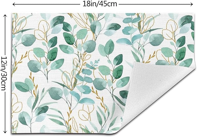 Sage Green Leaves Placemats Set of 4 Cute Botanical Dining Table Mats Washable Place Mats for Kitchen Dinner Spring Summer Parties Wedding Decorative 12"x18"