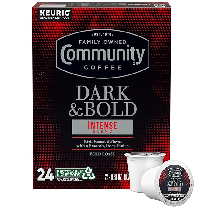Community Coffee Dark & Bold Intense Blend 24 Count Coffee Pods, Compatible with Keurig 2.0 K-Cup Brewers, 24 count (Pack of 1)