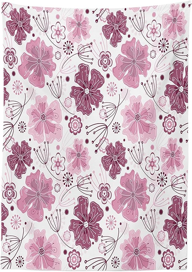 Ambesonne Purple Tablecloth, Pastel Color Tropical Flower Petals and Leaves Boho Design Exotic Floral Themed Art, Rectangular Table Cover for Dining Room Kitchen Decor, 60" X 90", Purple Pink