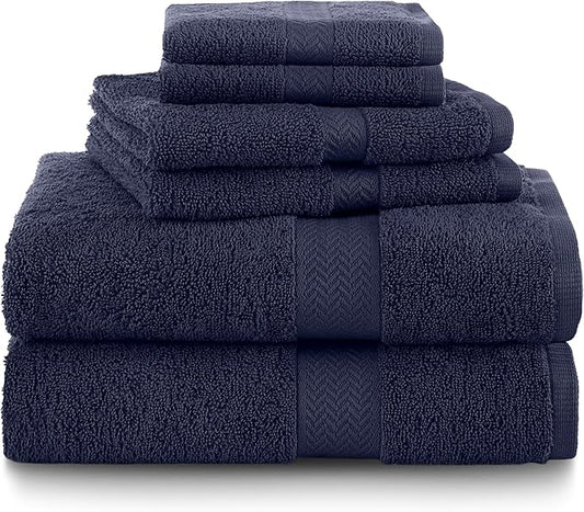 Martex 6-Piece Luxury 100% Cotton Towel Set | Quick Dry | Super Absorbent | Super Soft 100% Ringspun Cotton Towels | 2 Bath Towels | 2 Hand Towels | 2 Wash Cloths | Dark Blue