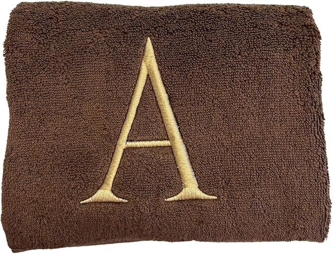 Brown Initial Hand Towel for Bathroom - Monogrammed Luxury Hotel Quality Decorative Embroidered Towel for Powder Room, Spa - GOTS Organic Certified - Set of 2 Beige Letter F