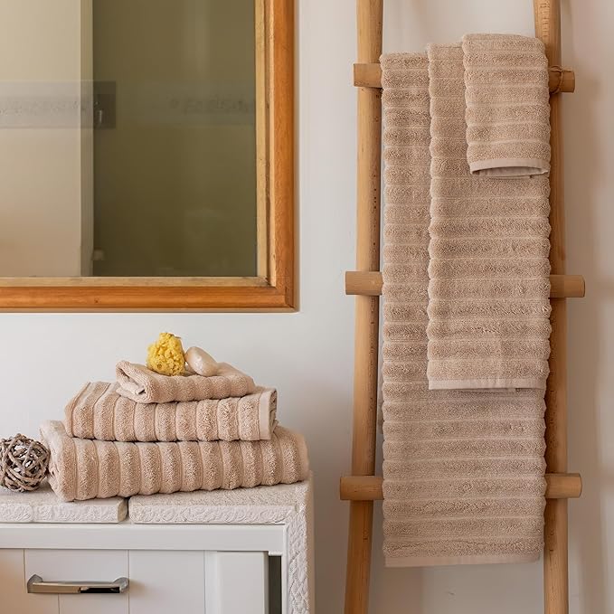 Classic Turkish Towels CTT Luxury 6 Piece Towel Set, 100% Turkish Cotton, Quick Drying, Highly Absorbent & Comfy, Includes 2 Bath Towels, 2 Hand Towels & 2 Washcloths | (Almond Beige)