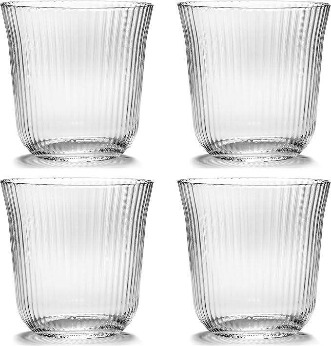 Serax Large Whiskey Glasses Drinking Set of 4 | Inku Glassware by Sergio Herman | Clear Glass Tumbler Cups without Lids | Home Essentials, Cocktail Glasses | Whisky, Beer, Juice, Water