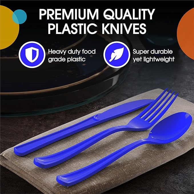 Party Solids Dark Blue Plastic Forks 200 Pcs Dark Blue Forks Disposable Utensils Heavy Duty Plastic Cutlery Set Disposable Cutlery Sets Flatware Sets Silverware Set Party Supplies & Party Tableware
