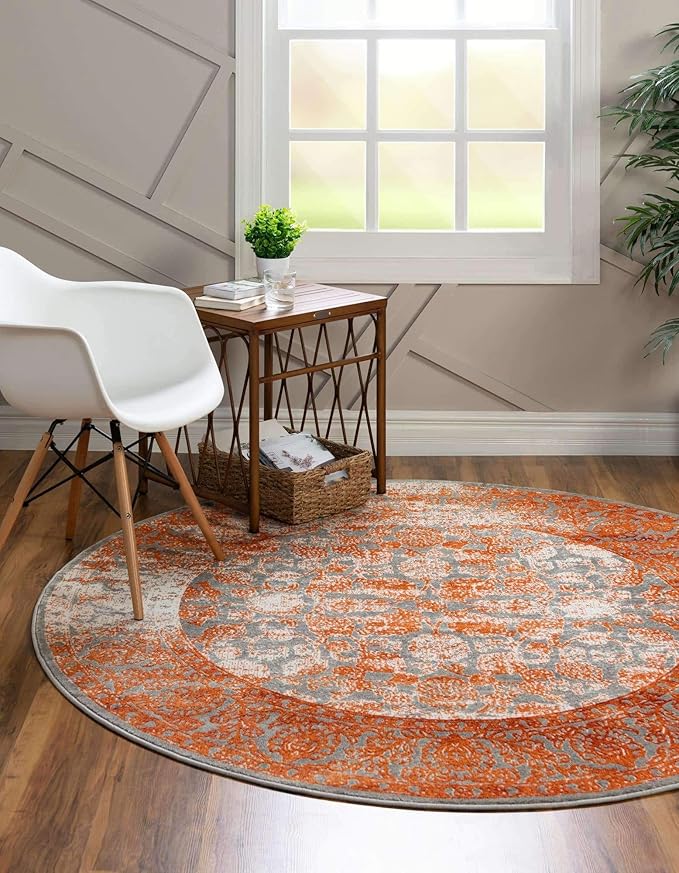 Unique Loom New Classical Collection Traditional Intricate Design with Distressed Vintage Detail, Area Rug, 6' 0' x 6' 0', Terracotta/Gray