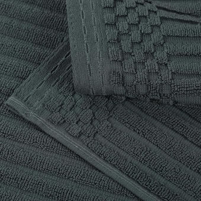 Cotton 2-Piece Solid and Ribbed Bath Towel Set, Bath Towels- 27" x 54", Pine by Superior