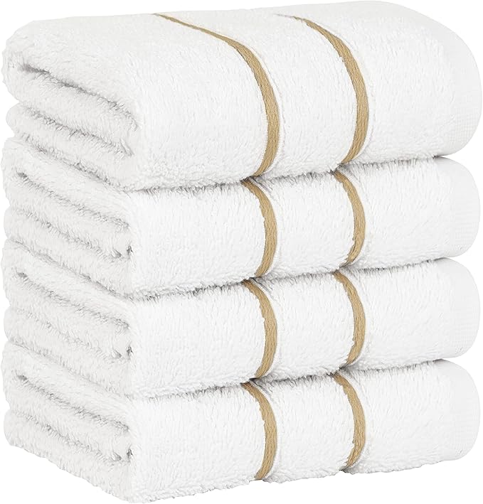 4 Packed White Washcloth Set, 100% Turkish Cotton Washcloths Washrags, Small Hand Face Towels for Bathroom and Kitchen, Sand Taupe