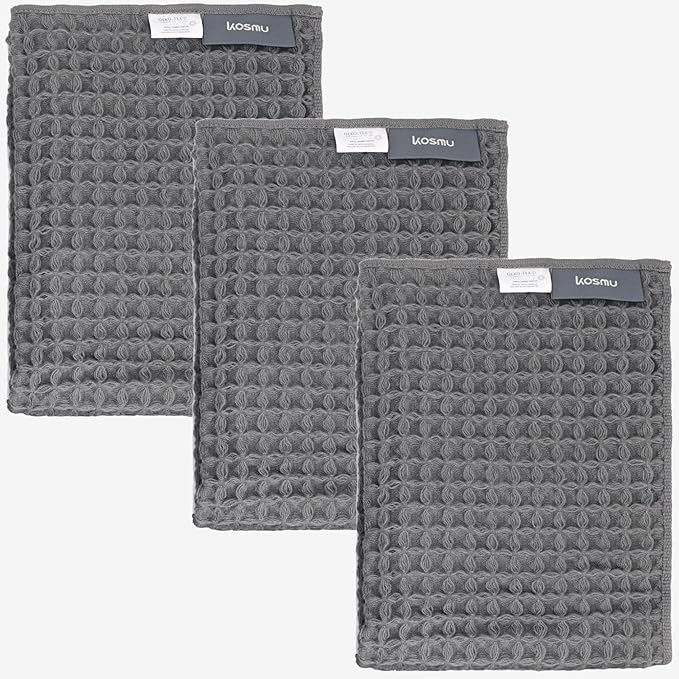 Luxury Organic Japanese Cotton Waffle Bath Towel | Thick, Absorbent, Quick Dry Bathroom Towels for Shower, Sauna, Onsen| Hotel & Spa Quality, Gift-Ready (Smoke Grey, Hand Towel (3 Pack))