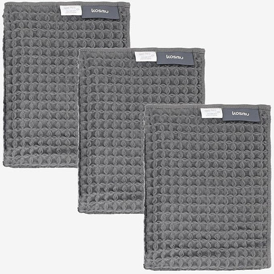 Luxury Organic Japanese Cotton Waffle Bath Towel | Thick, Absorbent, Quick Dry Bathroom Towels for Shower, Sauna, Onsen| Hotel & Spa Quality, Gift-Ready (Smoke Grey, Hand Towel (3 Pack))