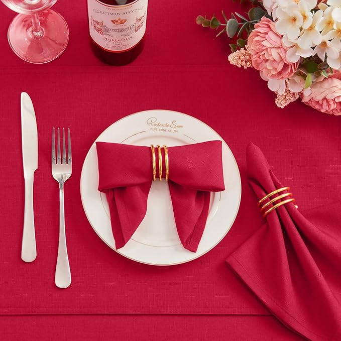 Cloth Napkin Set of 8 Square Washable Reusable Linen Fabric Polyester for Kitchen Dinner Dining Restaurants Wedding Party Banquet Table(DarkRed-A/17x17 Inch)