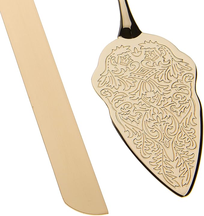 Ella Celebration Cake Knife & Server Set, Wedding, Anniversary, Vintage Party Supplies Dessert Gift Set (Elegant Light Gold)