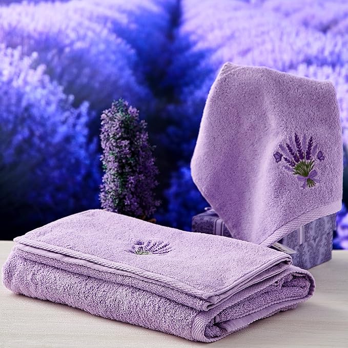 Peryiter 6 Pack Cotton Purple Lavender Bath Towels Set Christmas Towels for Bathroom, Soft and Absorbent, Contains 2 Bath Cloth, 2 Hand Cloth and 2 Washcloths