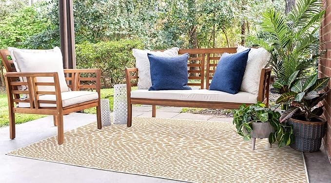 Unique Loom Outdoor Collection Area Rug - Cape Town (9' x 12' Rectangle, Dark Beige/ Ivory)