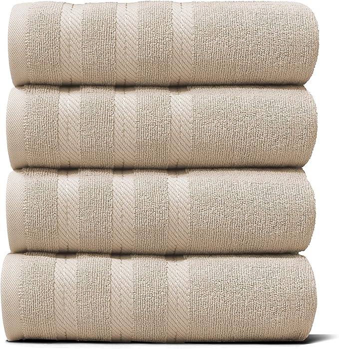 Hearth & Harbor Luxury Hand Towels - 100% Ring Spun Cotton Hand Towels for Bathroom, Shower, Spa, Soft & Absorbent Towels, 4 Piece Set, Beige