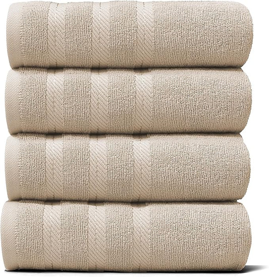 Hearth & Harbor Luxury Hand Towels - 100% Ring Spun Cotton Hand Towels for Bathroom, Shower, Spa, Soft & Absorbent Towels, 4 Piece Set, Beige
