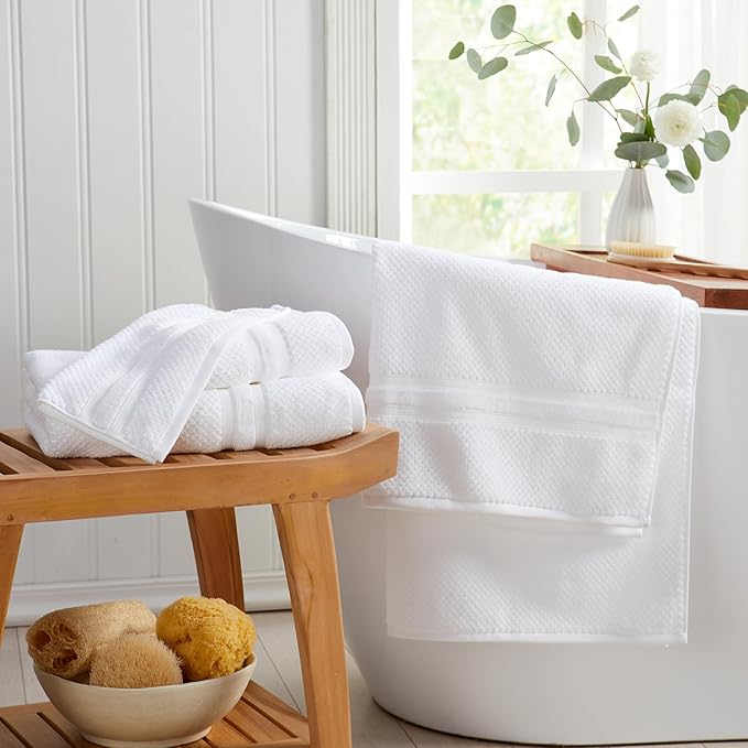 Springtree Home White Bath Towels Set of 4 | Popcorn Textured | 100% Combed Cotton | Absorbent Quick-Dry Towels for Bathroom | Oeko-TEX® Standard 100 Cotton | Poli Collection - Bright White