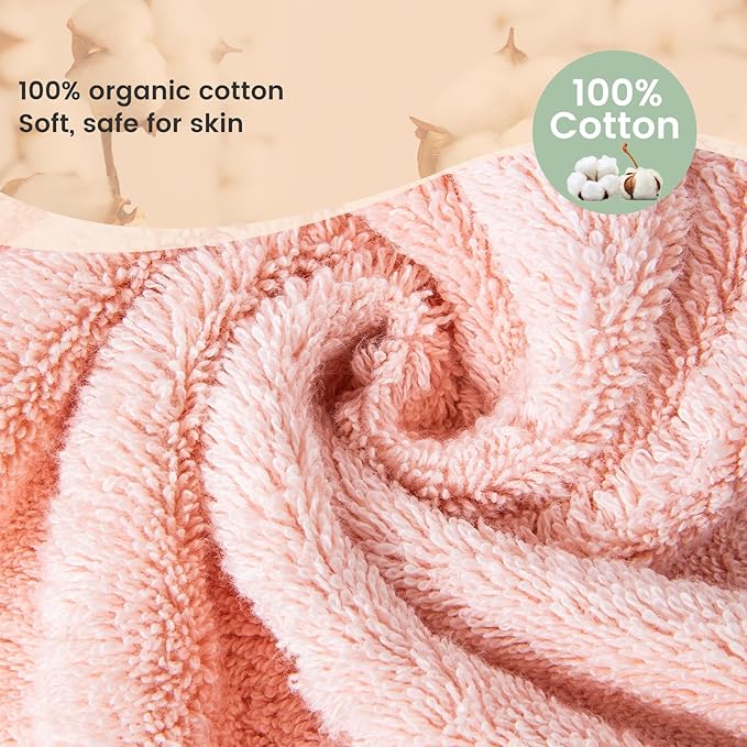 SEMAXE Solid 18-Piece Towel Set, Light Pink, 600GSM 100% Cotton, 6 Each of Bath Towel, Hand Towel, and Washcloths, Gift Box Packaging, Hanging Loop Design