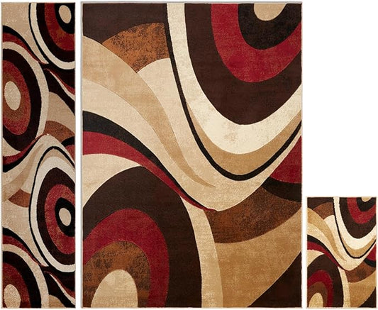 Home Dynamix HD5382 Tribeca Collection 3-Piece Area Rug Set, Brown/Red