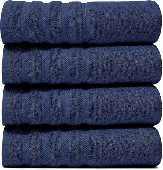 Hearth & Harbor Bath Towels for Bathroom - 100% Ring Spun Cotton Luxury Bathroom Towels - Soft & Highly Absorbent 4 Bath Towels, Navy