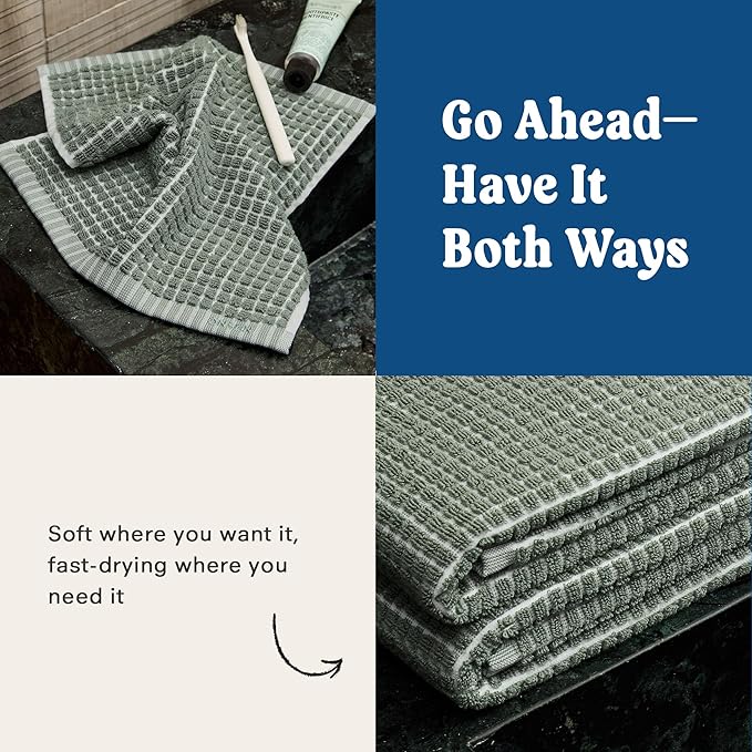 ONSEN Terry Cotton Waffle Face Towel Set – 4 Pack Luxury Cotton Face Towels, Quick Dry & Absorbent Washcloths – Soft, Lightweight, Durable Bathroom Towels for Everyday Use (Spruce, 12x12 in)