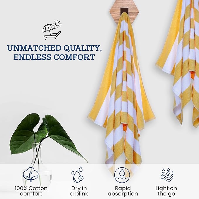 Casa Lino Large Beach Towel Set - Beach Towels Oversized - Highly Absorbent & Quick Dry Pool Towels - Soft 100% Cotton Large Bath Towel Set - 60" x 30" - Pack of 4 - (Honeydew Yellow)