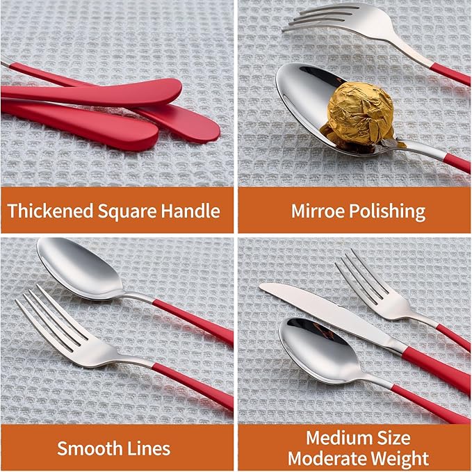 20 Piece Red 18/0 Flatware Utensil Set for 4, Include Dinner Knife,Dinner Forks,Dinner Spoons,Salad Forks,Teaspoons,Silverware Set for 4, Dishwasher Safe