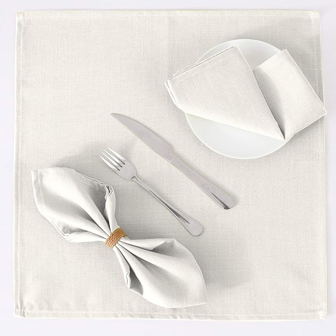 H.VERSAILTEX Cloth Napkins Set of 12 (18" X 18") Linen Textured Dinner Napkins Waterproof Extra Soft Thick Durable Reusable Napkins with Hemmed Edges for Dinners, Weddings and Everyday Use, Ivory